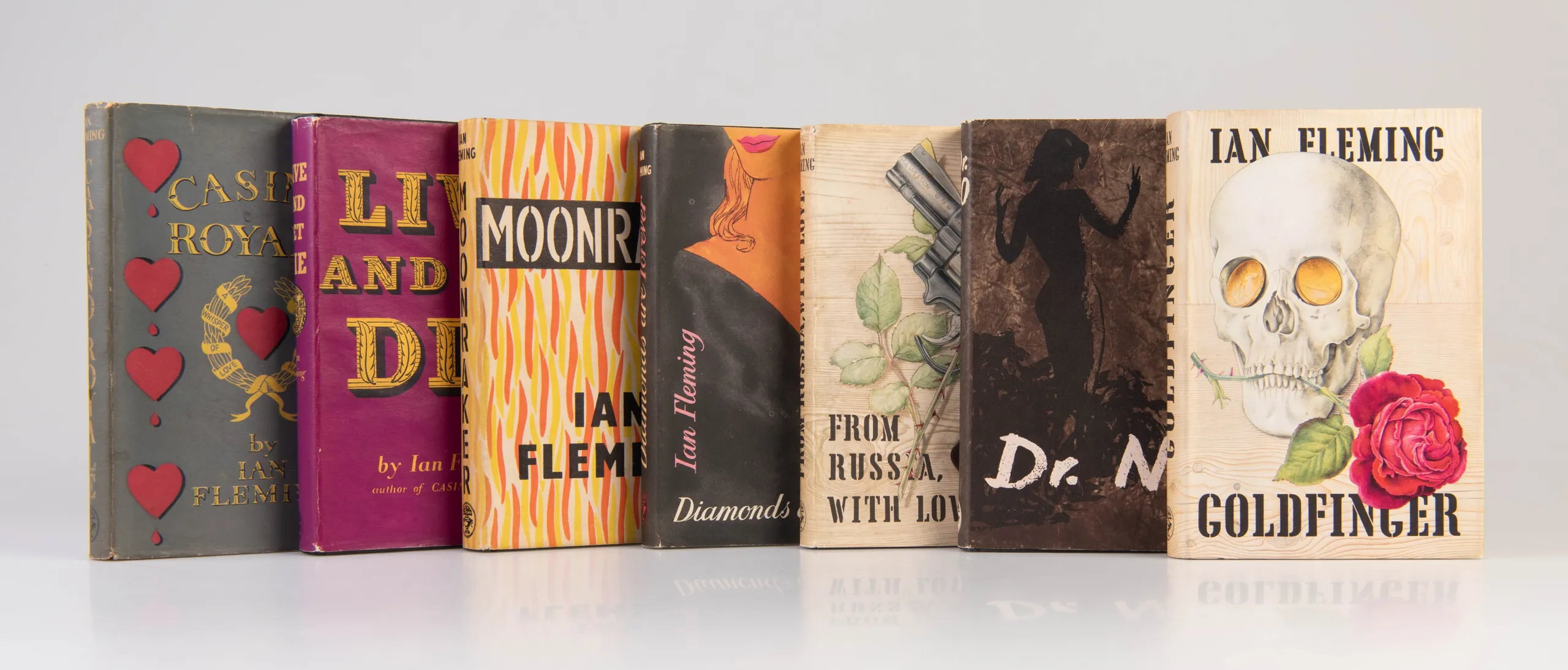 A Complete Set of the James Bond Novels and Stories in First Edition: Casino Royale, Live and Let Die, Moonraker, Diamonds are Forever, From Russia With Love, Dr. No, Goldfinger, For Your Eyes Only, Thunderball, The Spy Who Loved Me, On Her Majesty’s Secr
