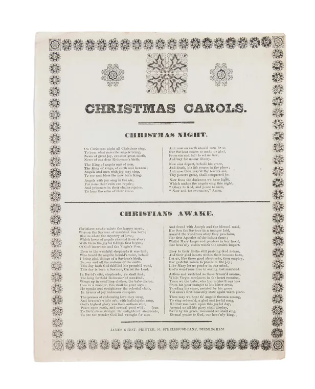 Christmas Carols broadside comprising Christmas Night and Christians Awake