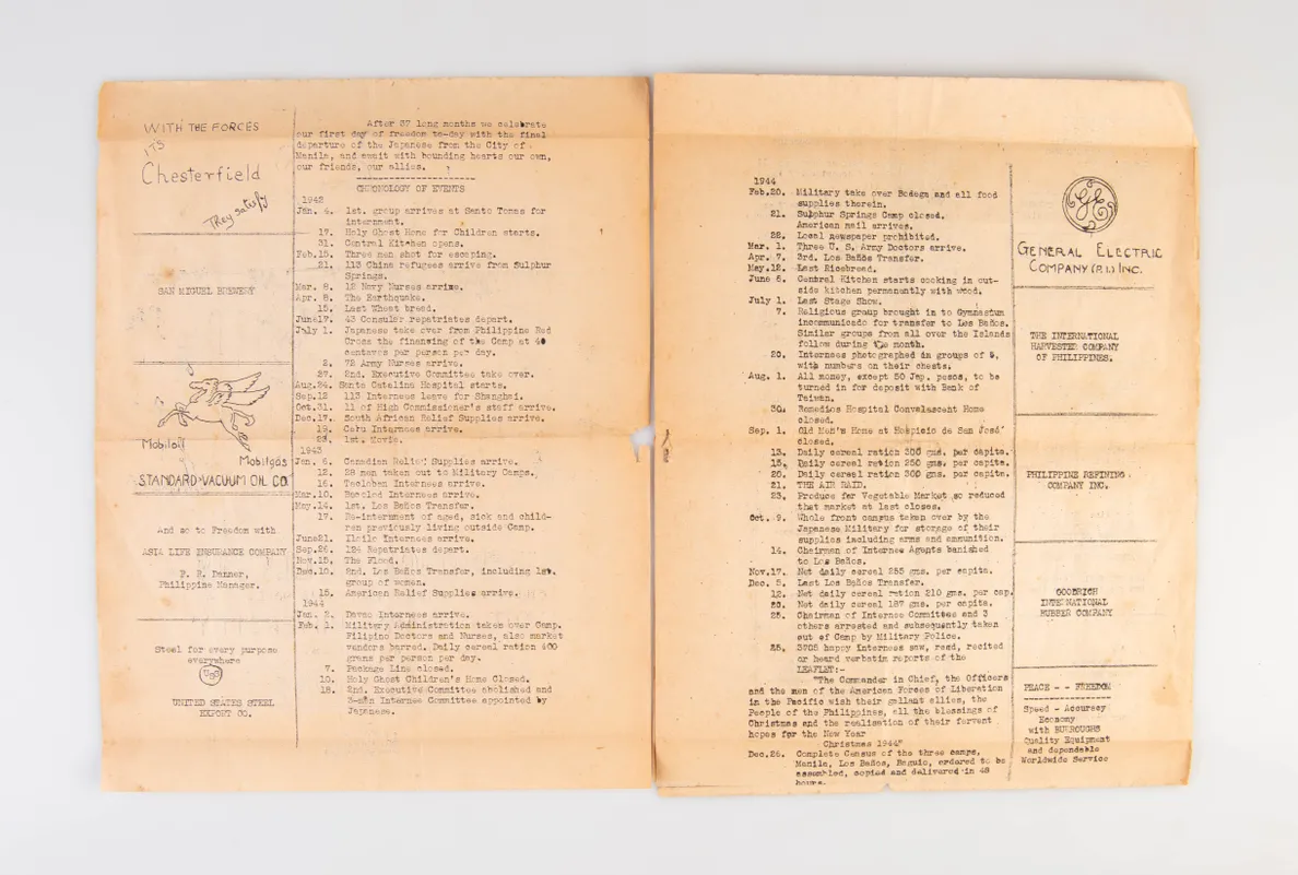 The Liberation Bulletin of Philippine Internment Camp No. 1 at Santo Tomas University.