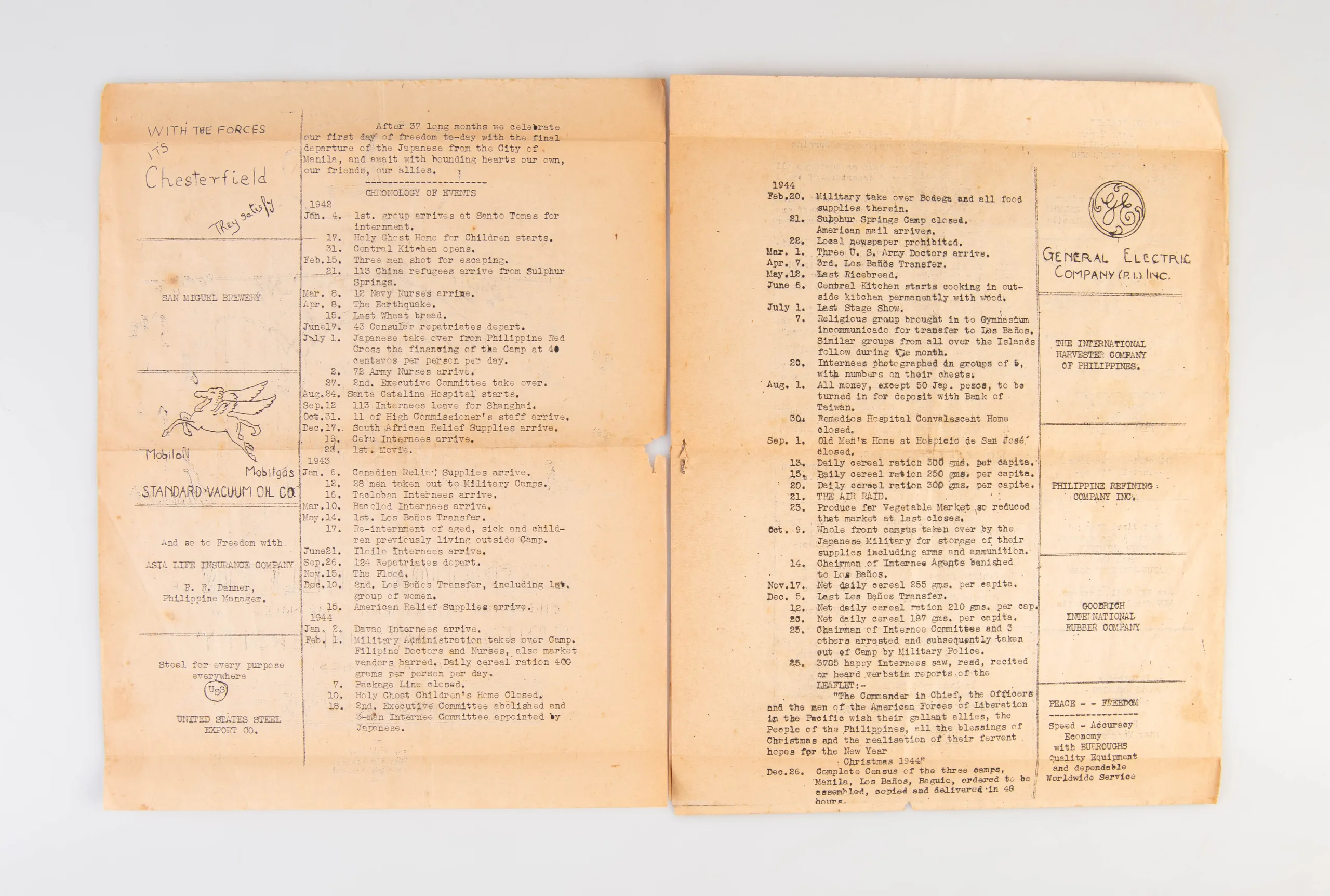 The Liberation Bulletin of Philippine Internment Camp No. 1 at Santo Tomas University.
