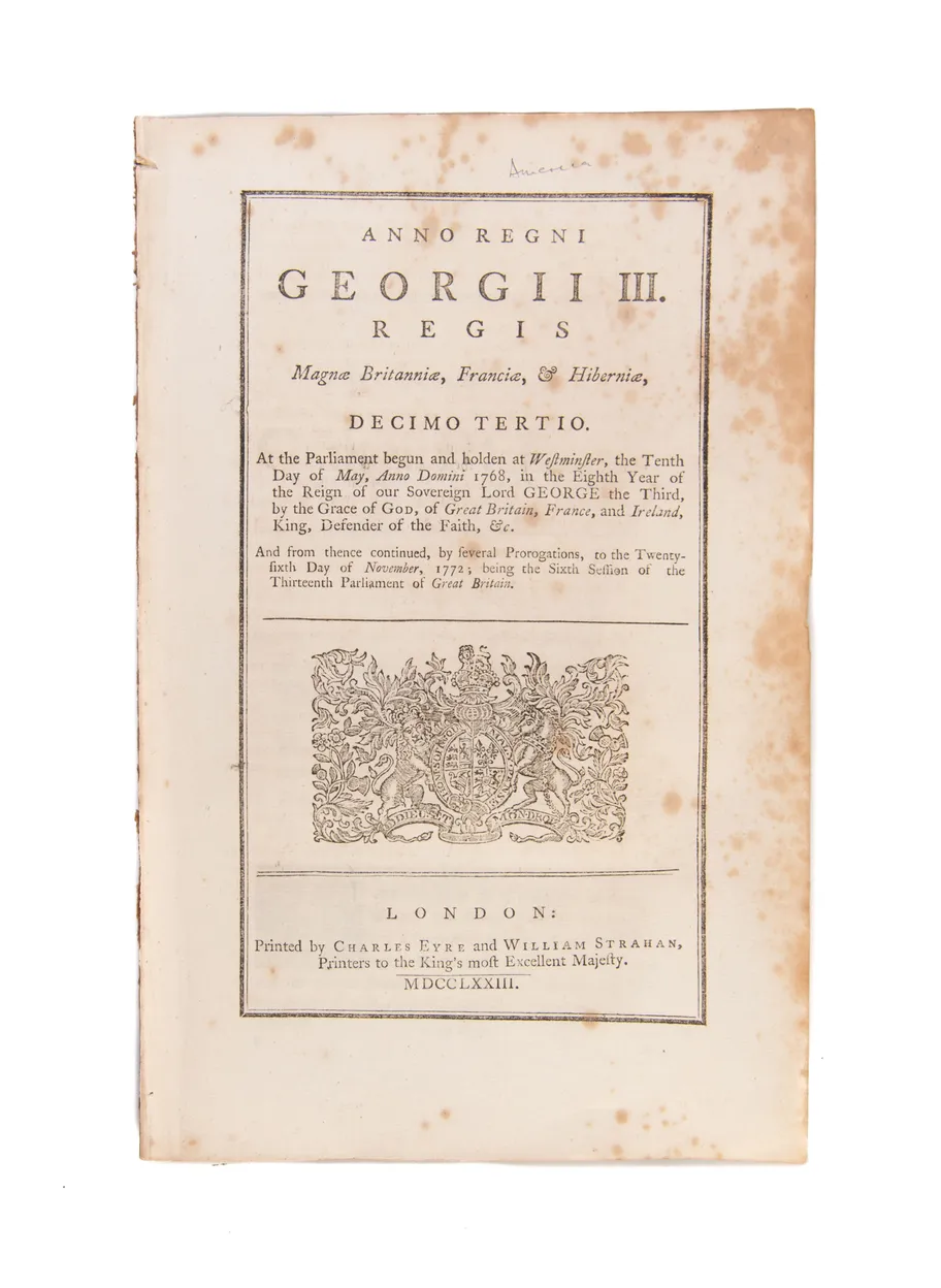 An Act to allow a Drawback of the duties of Customs on the Exportation of Tea to any of his Majesty's Colonies or Plantations in America;