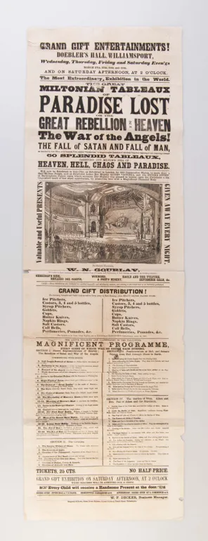Grand Gift Entertainments! [...]The Most Extraordinary Exhibition in the World. The Great Miltonian Tableaux of Paradise Lost or the Great Rebellion in Heaven The War of the Angels...
