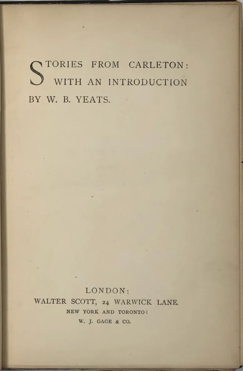 Stories from Carleton. With an Introduction by W.B. Yeats.