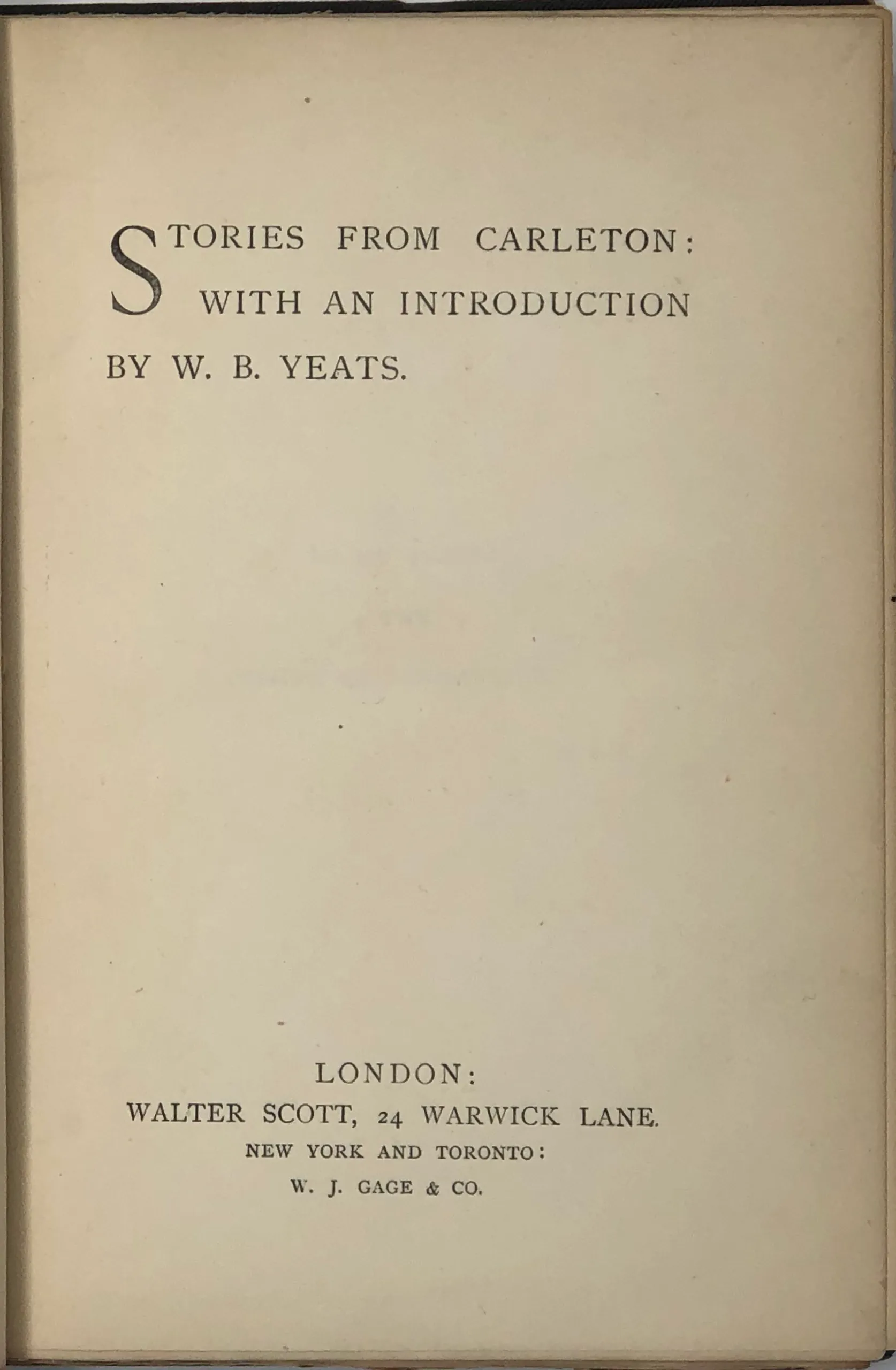 Stories from Carleton. With an Introduction by W.B. Yeats.