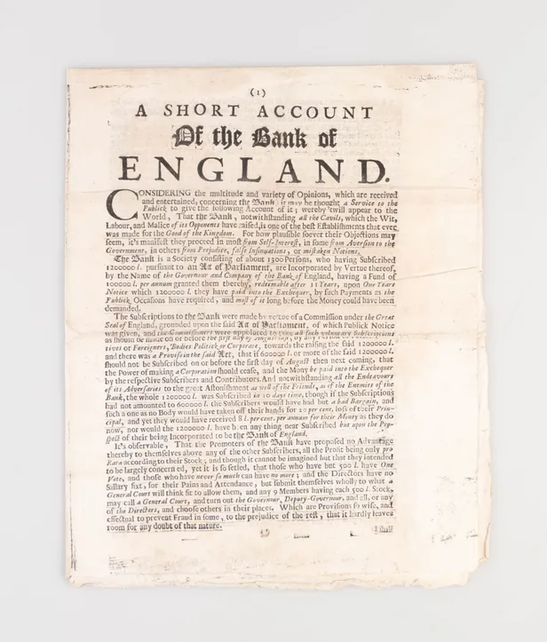 A Short Account of the Bank of England.