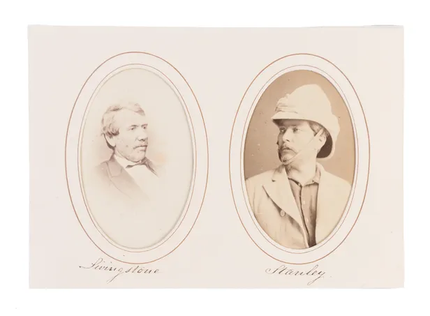 Two cartes de visite of David Livingstone and Henry M. Stanley.