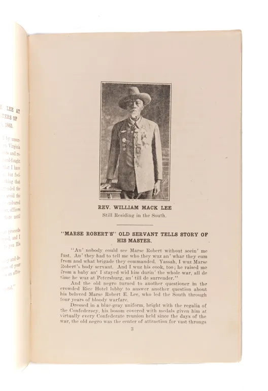 History of the Life of Rev. Wm. Mack Lee Body Servant of General Robert E. Lee Through the Civil War - Cook from 1861 to 1865.