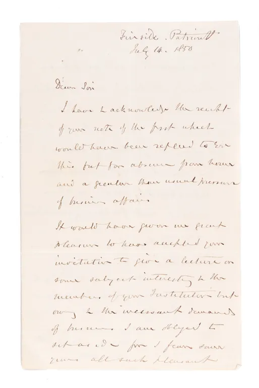 Autograph Letter Signed ('James Nasmyth') to John Whitehead Esq.,