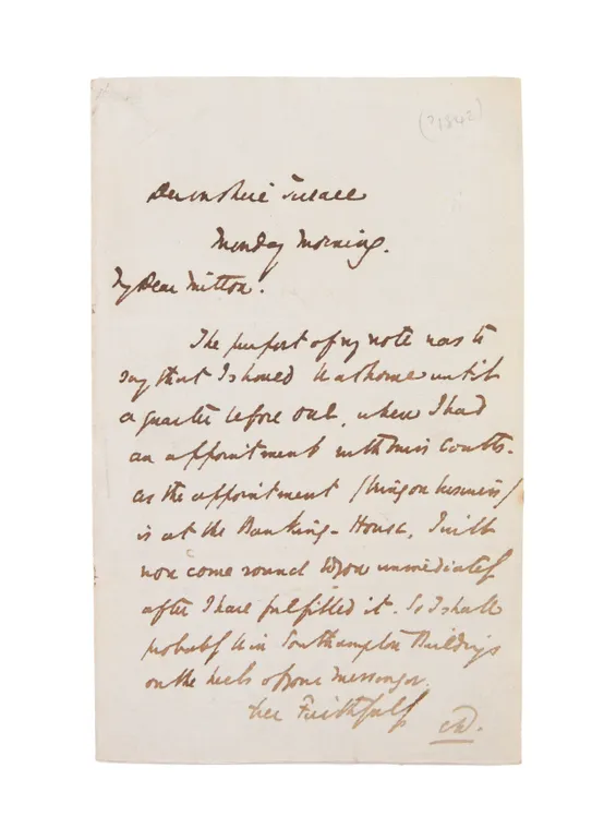 Autograph Letter Signed (“CD.”) to “My Dear Mitton” [Thomas Mitton, friend and solicitor], regarding an engagement with Miss Coutts.