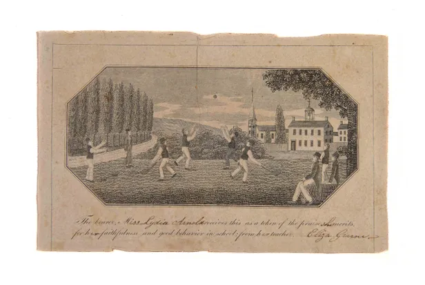 [Reward of Merit. Engraving featuring a game of wicket in Connecticut.]