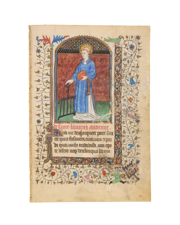 St. Lawrence, an illuminated miniature on vellum from a Book of Hours . Amiens, c.