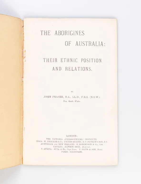 The Aborigines of Australia: their Ethnic Position and Relations.