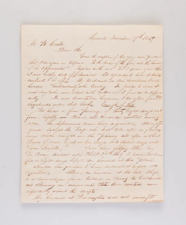 [Letter rejoicing that he had arrived in Liberia: 