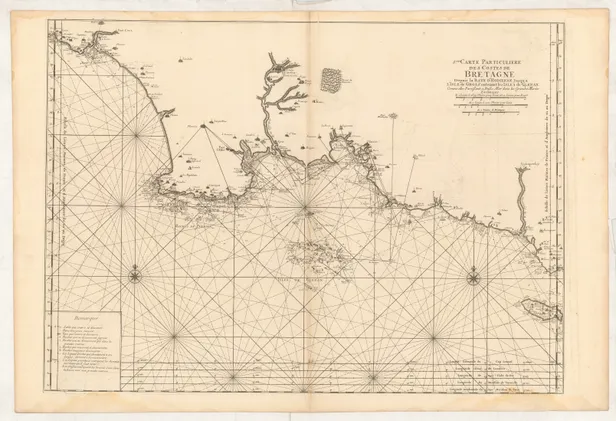 6e. Carte Particuliere des Costes de Bretagne depuis le Baye d'Hodierne jusqu'a l'Isle de Groa, contenant les Isles de Glenan. ...