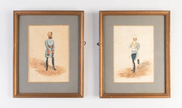 Two portraits of sowars in different dress uniforms of 3rd Madras Lancers.