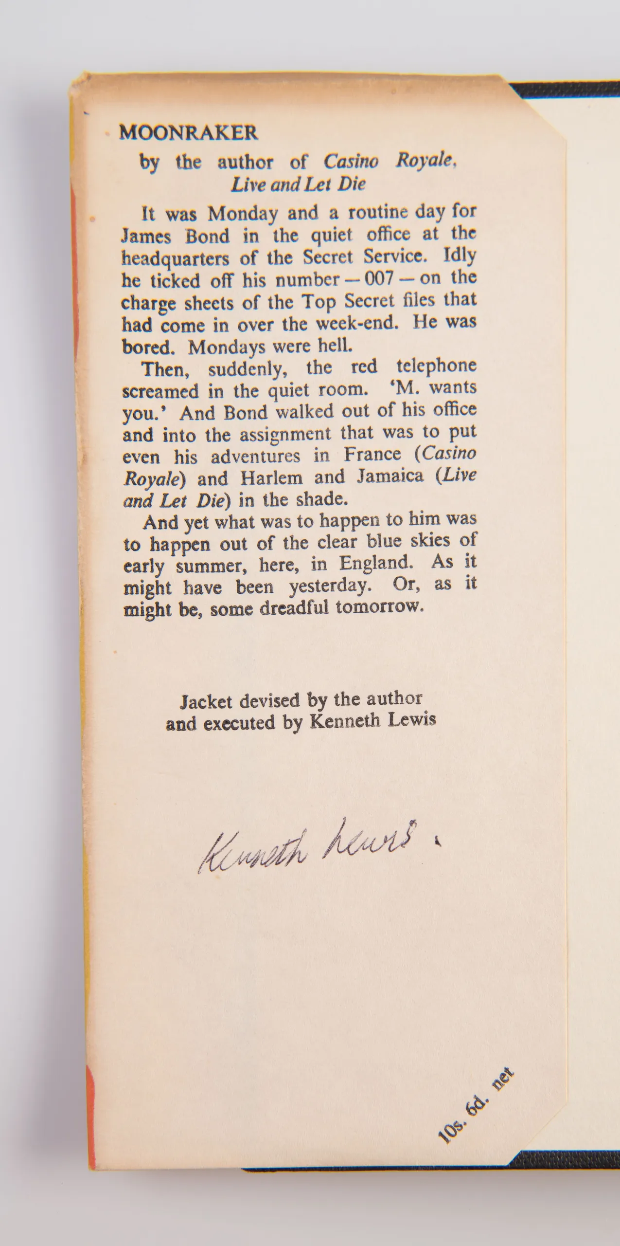 A Complete Set of the James Bond Novels and Stories in First Edition: Casino Royale, Diamonds are Forever, Live and Let Die, Moonraker, From Russia With Love, Dr. No, Goldfinger, For Your Eyes Only, Thunderball, The Spy Who Loved Me, On Her Majesty's Secr
