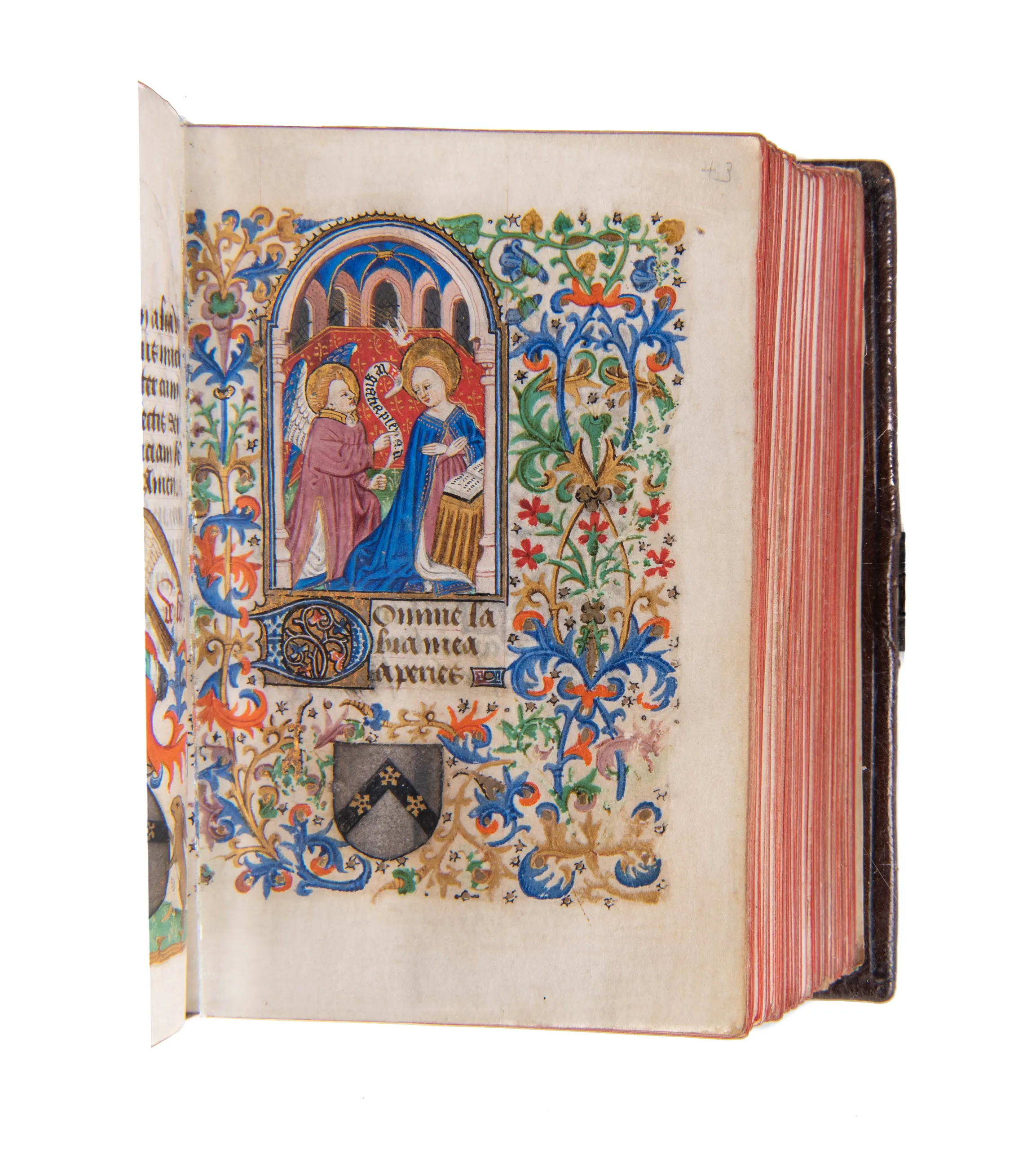 Book of Hours, Use of Sarum, in Latin with rubrics in French and a prayer in Middle English, illuminated manuscript on vellum. 
[France, Rouen, c. 1440]