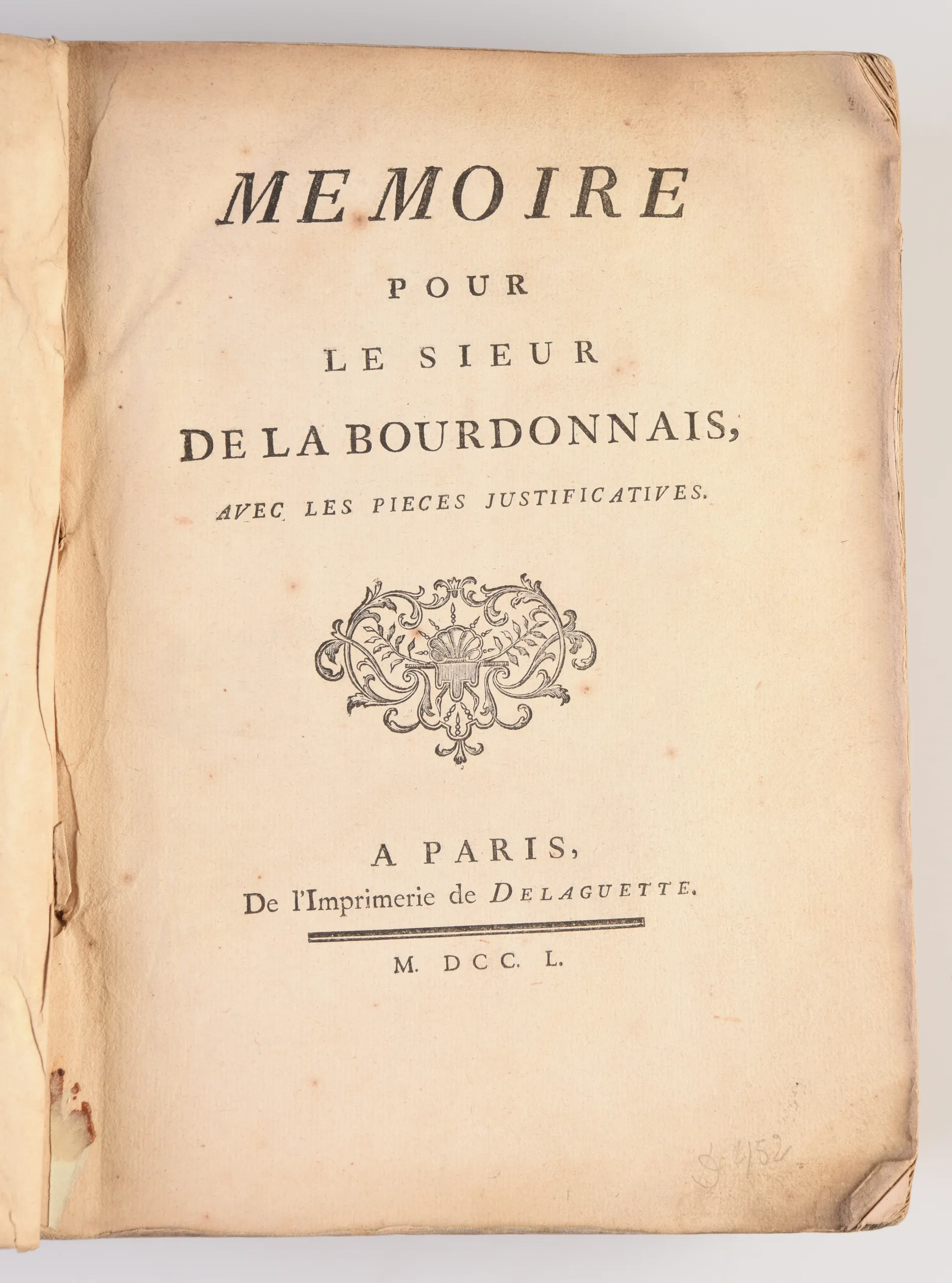 Memoire pour le Sieur de la Bourdonnais.
