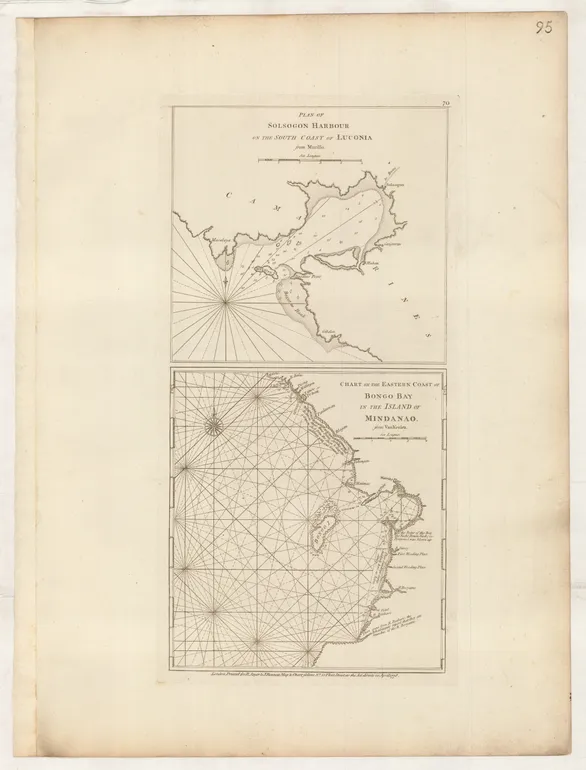 Plan of Solsogon Harbour on the South Coast of Luconia from Murillo. [&] Chart of the Eastern Coast of Bongo Bay in the Island of Mindanao, from van Keulen.