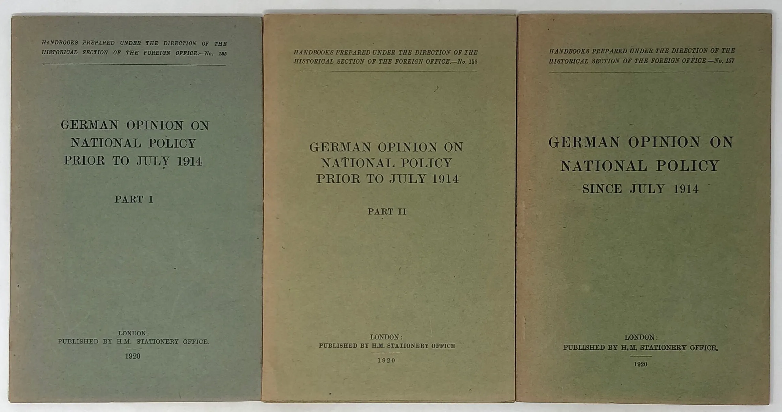 German Opinion on National Policy prior to July 1914, Parts I & II.