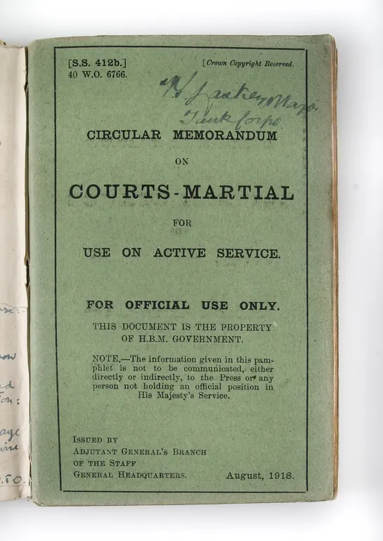 Circular Memorandum on Courts-Martial for use on Active Service