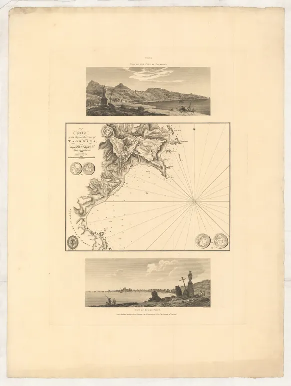 [composite sheet] View of the City of Taormina. // Plan of the Bay and Environs of Taormina, ... // View of Schiso Point.