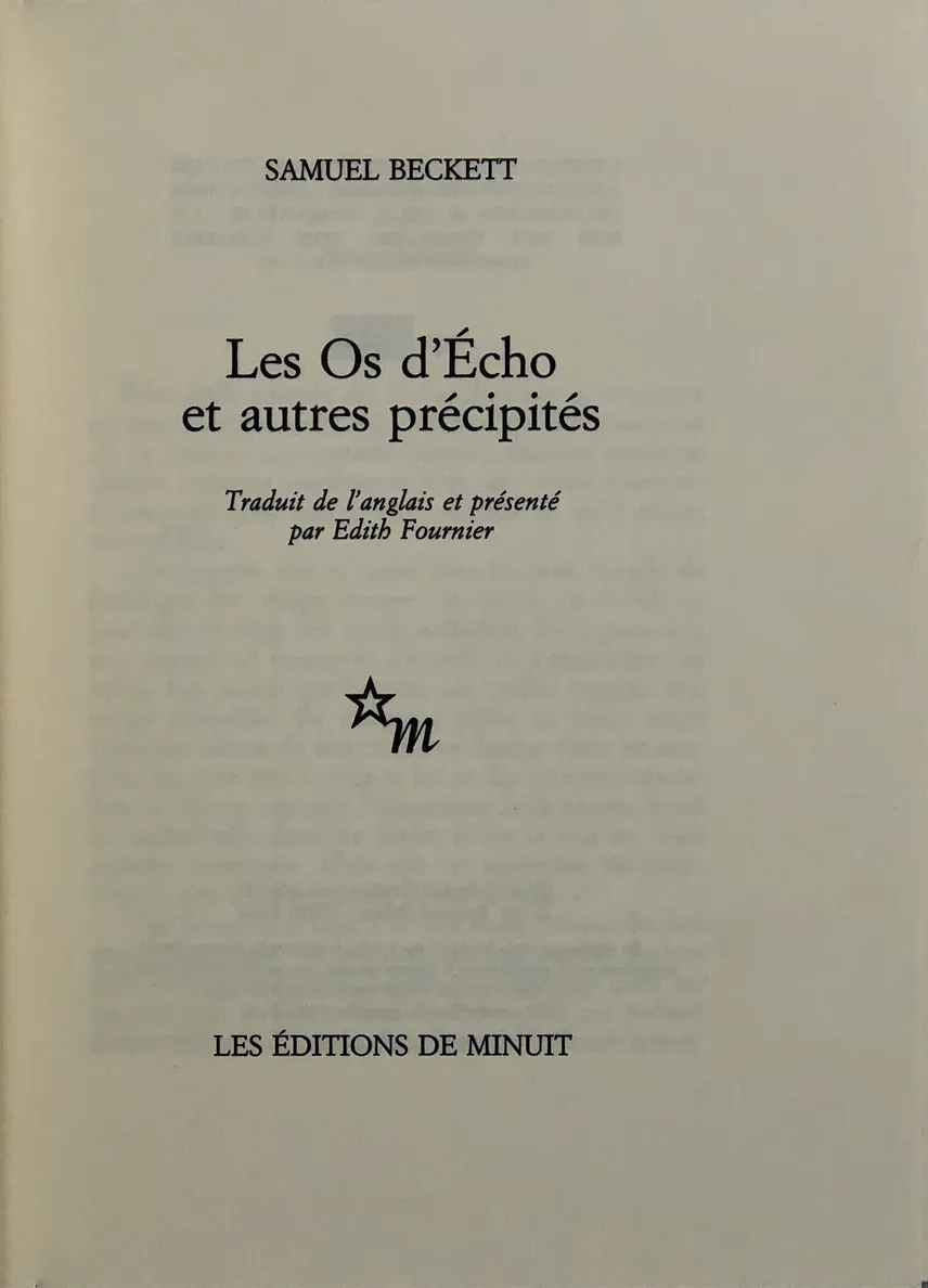 Les Os d'Écho et d'autres précipités. Traduit de l'anglais et présenté par Edith Fournier.