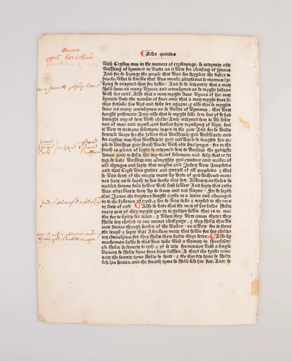 [Leaf from the Polychronicon mentioning Muhammad.]