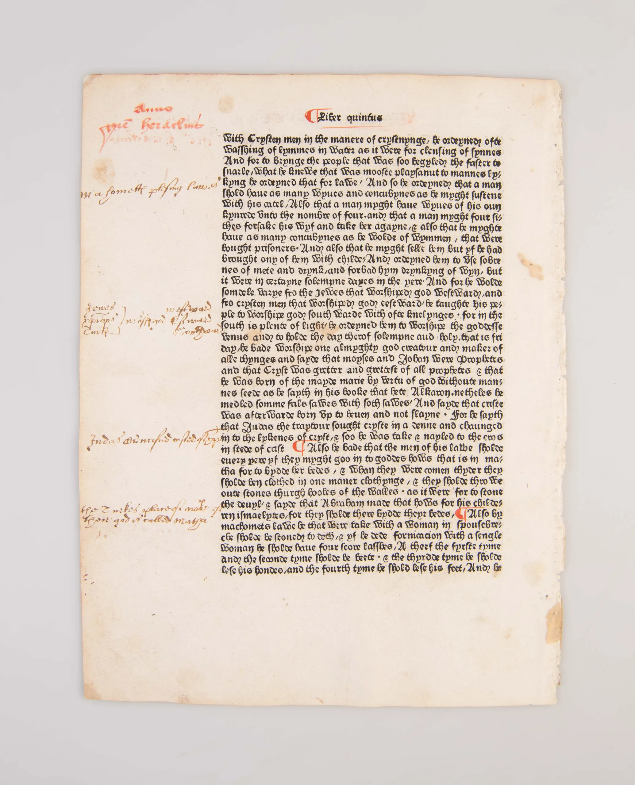 [Leaf from the Polychronicon mentioning Muhammad.]