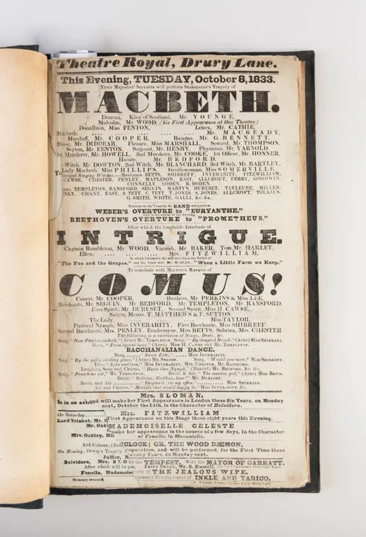 Album of 189 playbills for the Theatre Royal, Drury Lane, 1833-34.