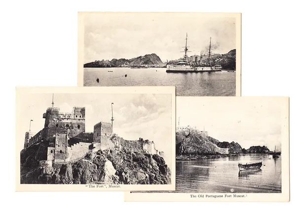 'The Fort', 'The Old Portuguese Fort' and 'View of Muscat from the Sea'.