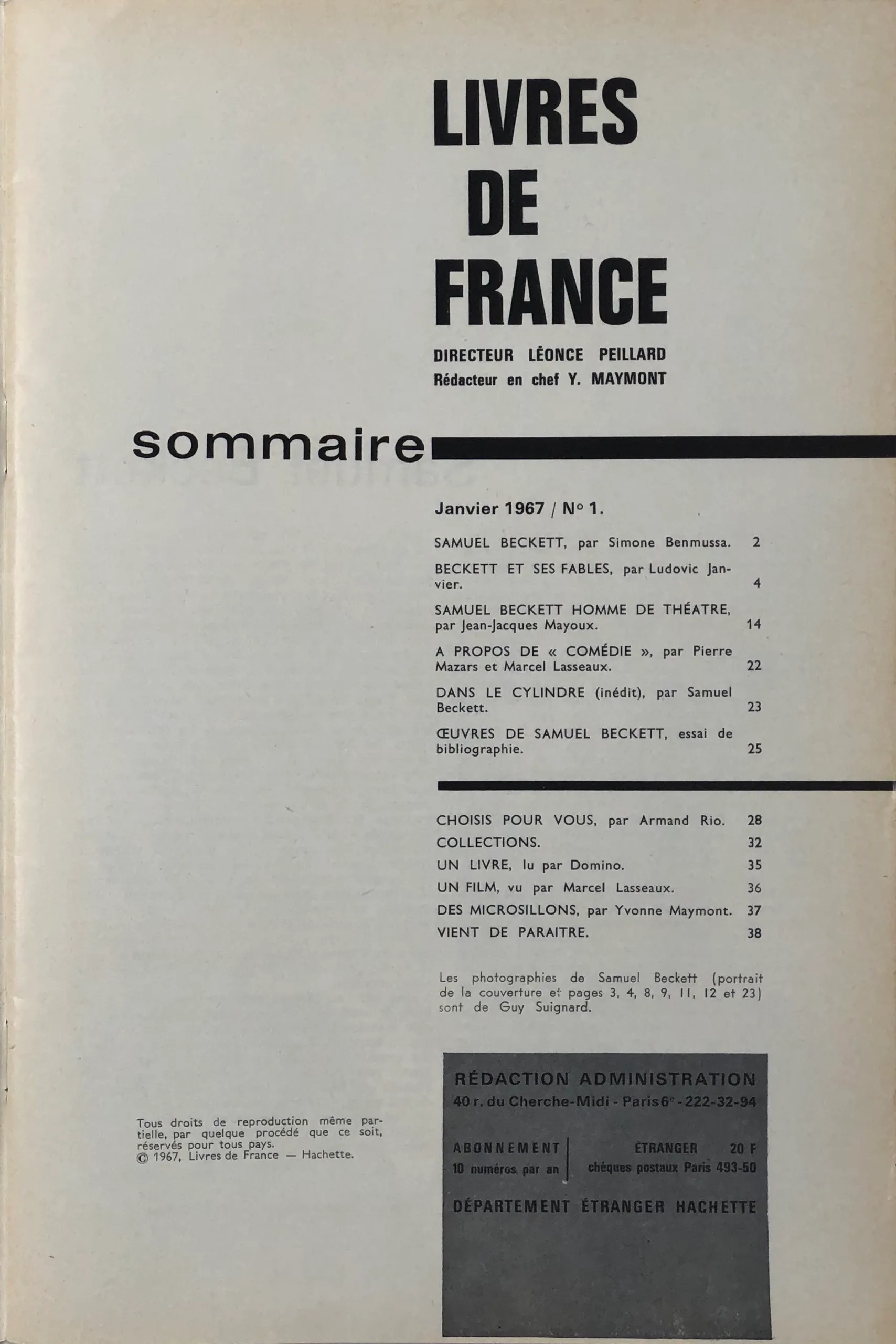 Samuel Beckett Special Number. Livres De France. No. 1.