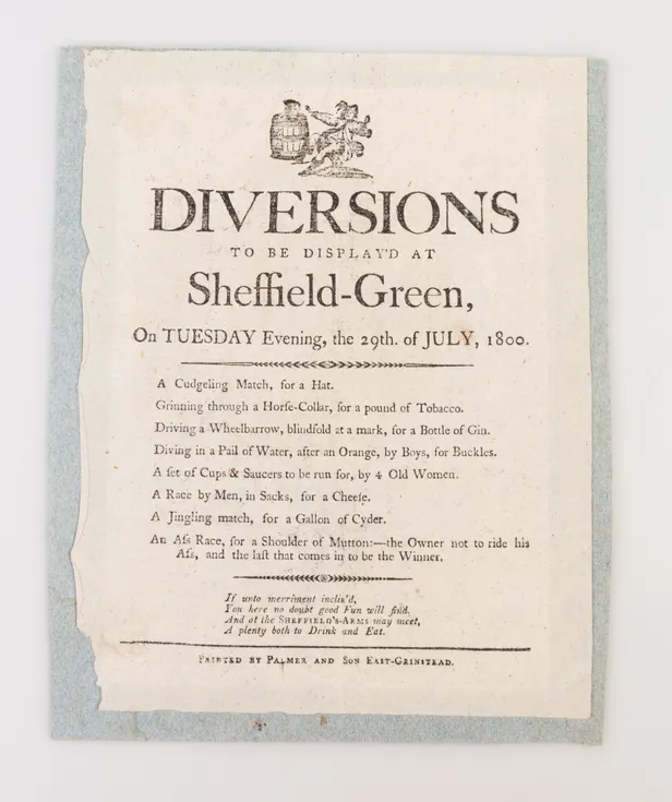 Diversions to be Display'd ay Sheffield-Green, on Tuesday Evening, the 29th. of July 1800.