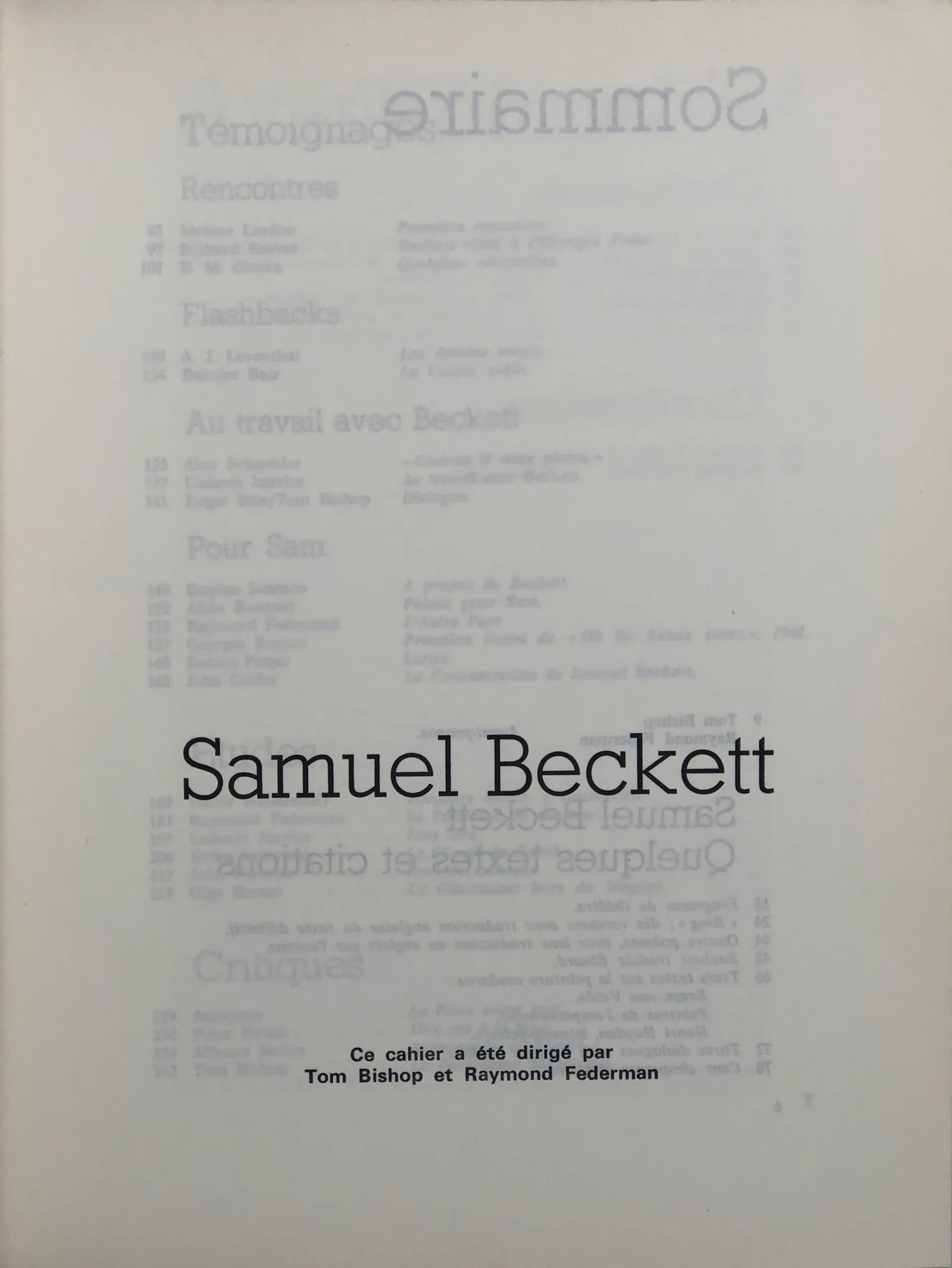 Beckett. Edited by Tom Bishop and Raymond Federman.