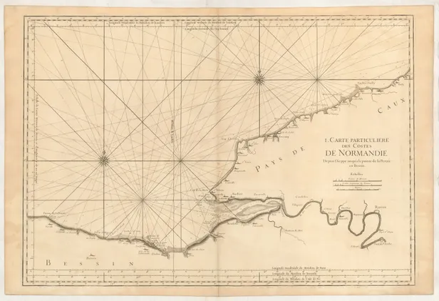 1. Carte Particuliere des Costes de Normandie depuis Dieppe jusqu'a la Pointe de Percée en Bessin.