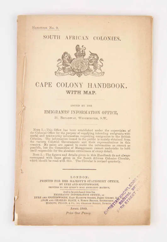 South African Colonies. Cape Colony Handbook. With Map.