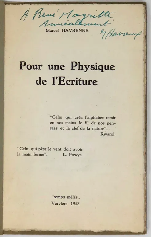 Pour une Physique de L'Ecriture.