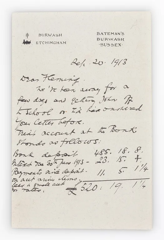 Autograph Letter Signed (“Rudyard Kipling”) to 