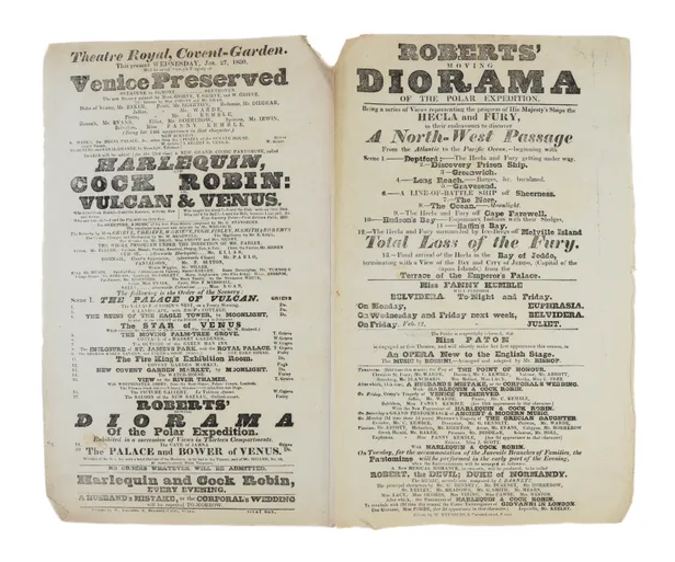 Theatre Royal Covent Garden [...] Robert's Moving Diorama of the Polar Expedition. Being a series of Views representing the progress of His Majesty's Ships the Hecla and Fury, in their endeavour to discover A North-West Passage...