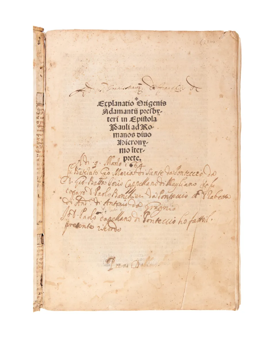 Explanatio Origenis Adamantii presbyteri in epistola Pauli ad romanos divo ieronimo interprete