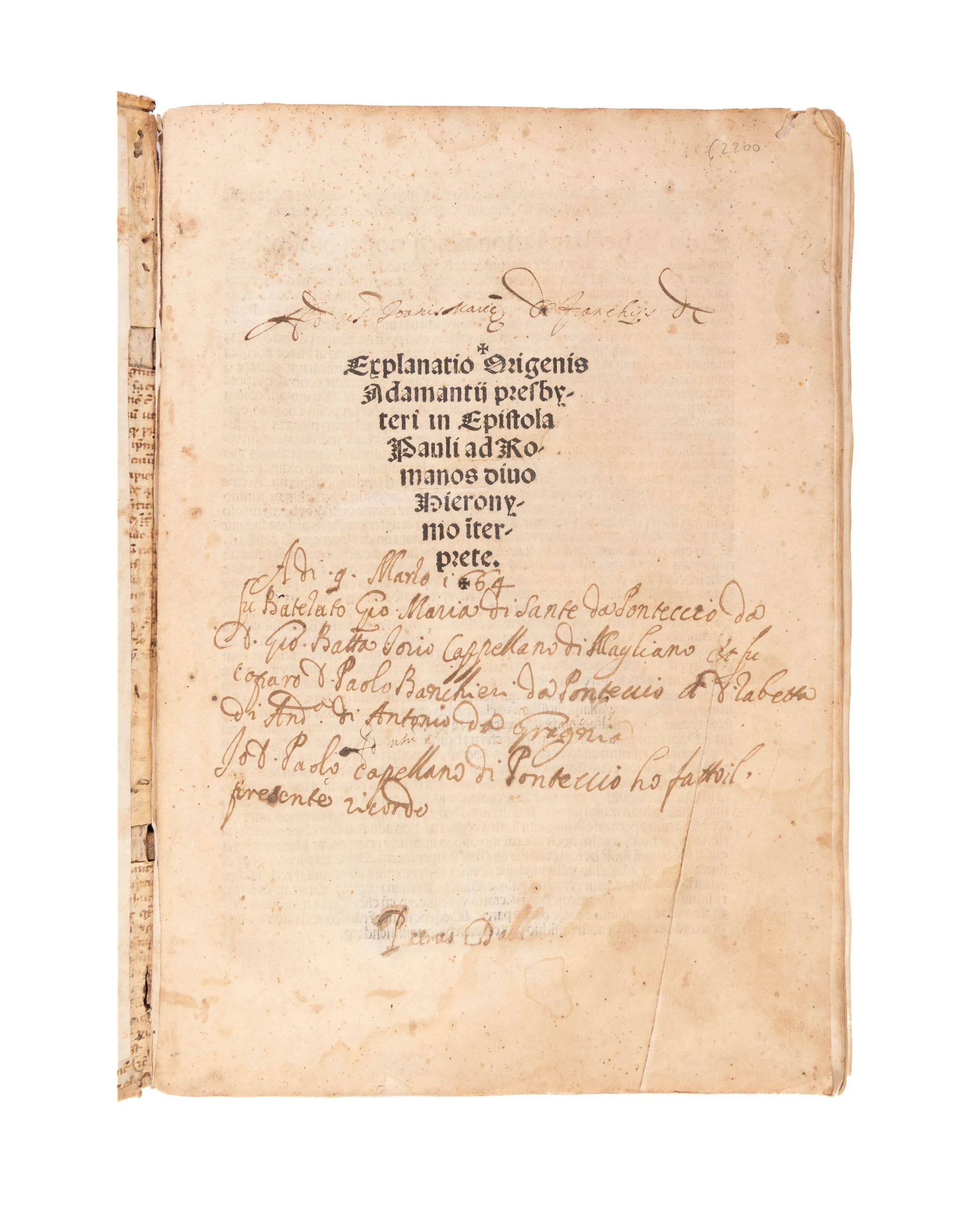 Explanatio Origenis Adamantii presbyteri in epistola Pauli ad romanos divo ieronimo interprete