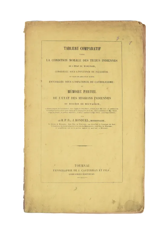 Tableau comparatif entre la condition morale des tribus Indiennes de l'etat du Wisconsin.