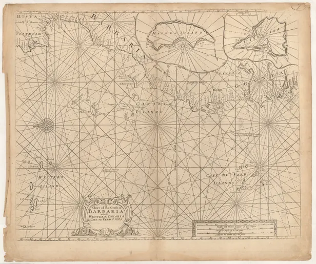 A Chart of the Coast of Barbaria with the Western, Canaria, & C. de Verd, Isles.   [London: Mount & Page, ca. 1730]