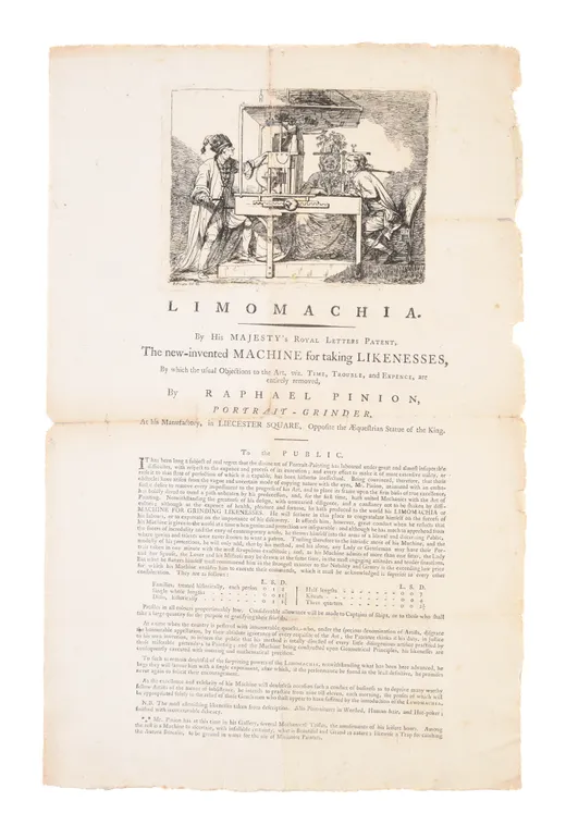 Limomachia. By His Majesty's Royal Letters Patent, the new-invented Machine for taking Likenesses ...