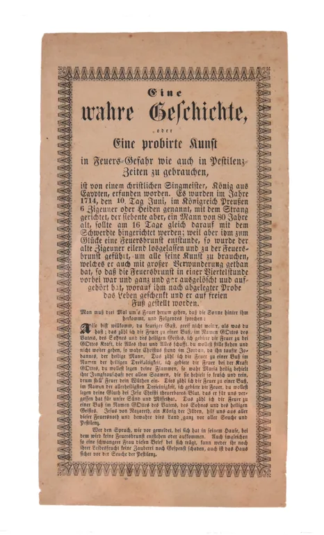 Eine wahre Geschichte, oder eine probirte Kunst, in Feuers-Gefahr wie auch in Pestilenz-Zeiten