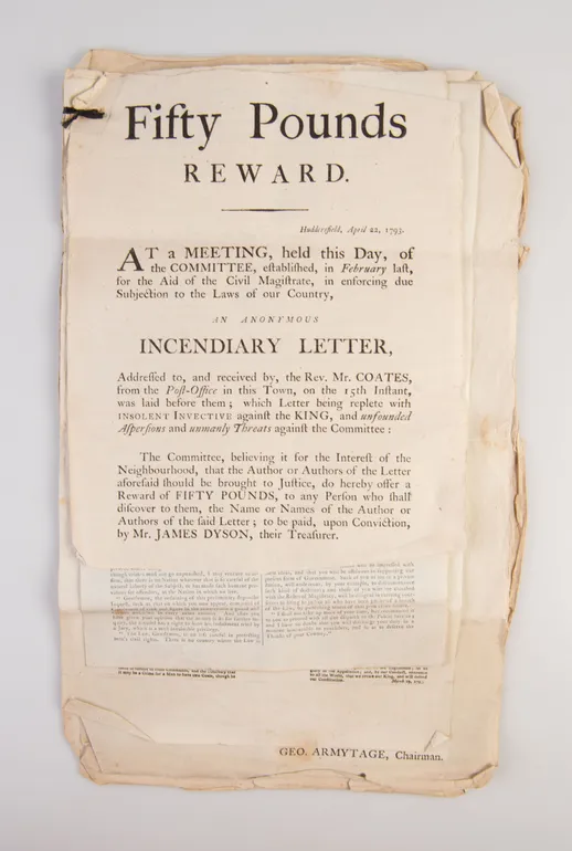 A collection of seven broadsides warning the inhabitants of Huddersfield in Yorkshire of the rising threat of revolution.