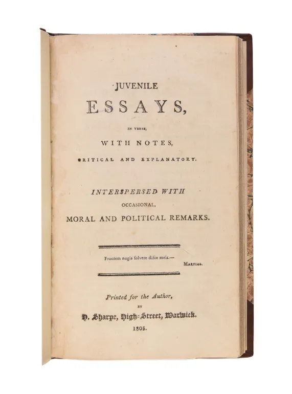 Juvenile Essays, In Verse, With Notes, Critical and Explanatory.