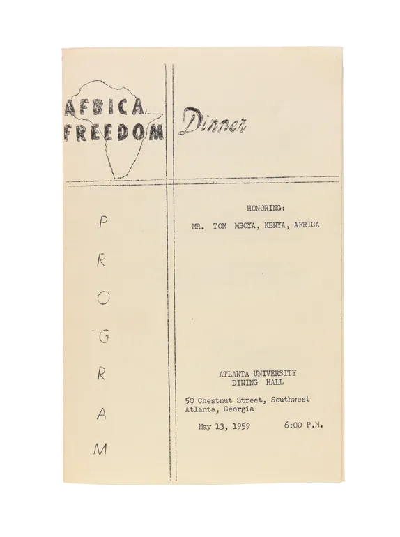 Africa Freedom Dinner Program. Honoring: Mr. Tom Mboya, Kenya, Africa.