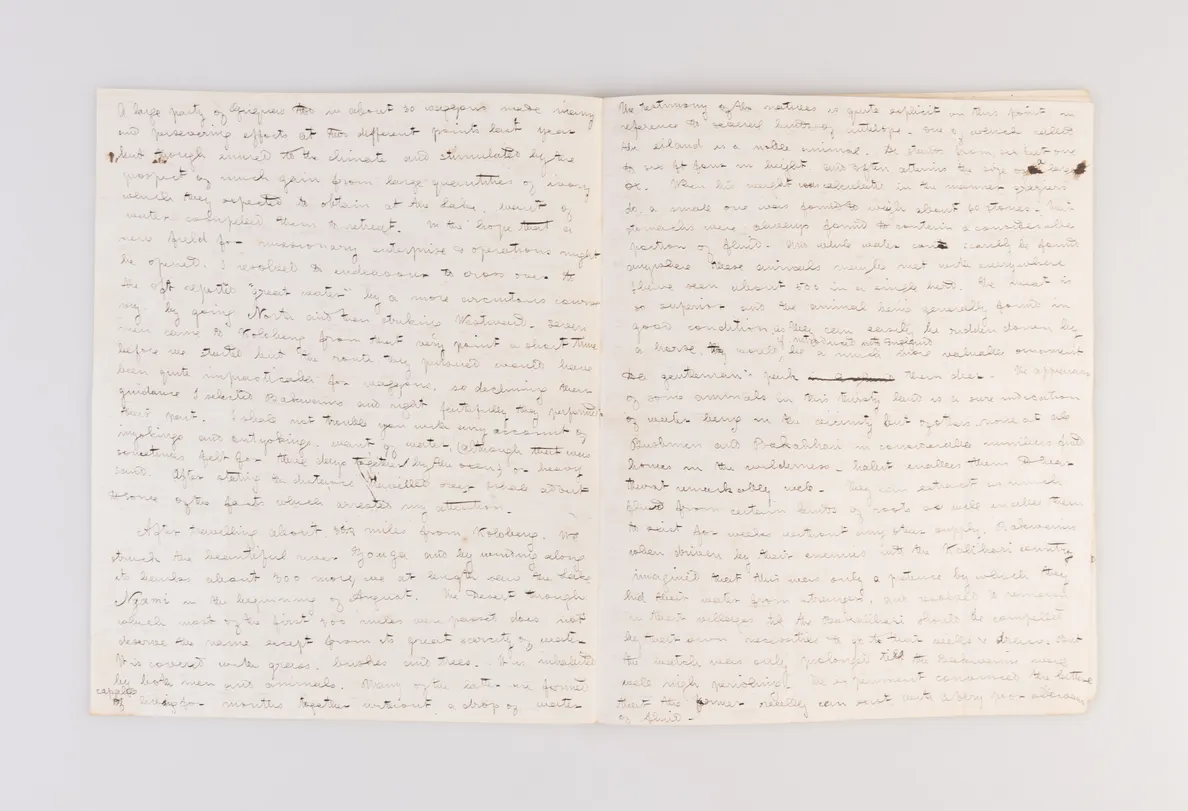 [An exceptionally long and detailed ALS to Isaac Taylor (1787-1865) the writer and inventor, relating his journey from Kolobeng, across the Kalahari Desert to Lake Ngami.]
