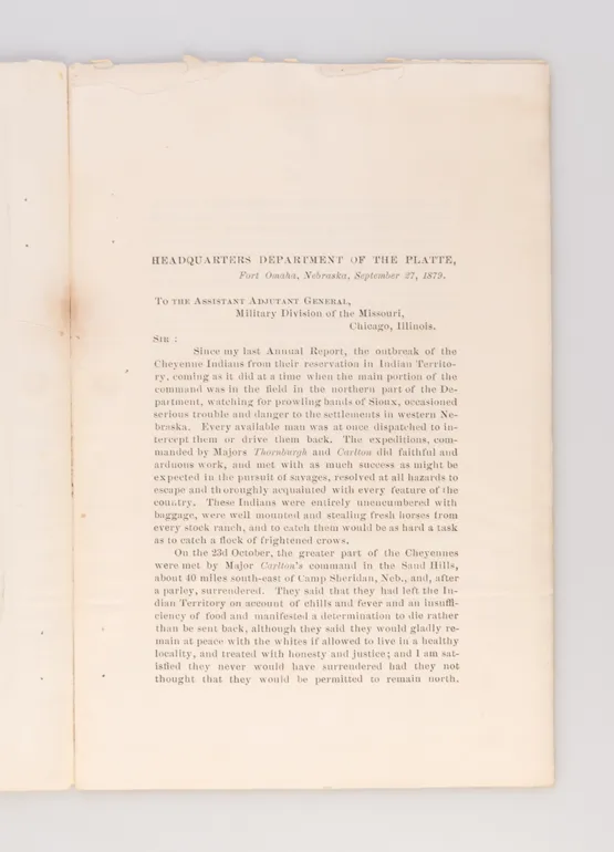 Annual Report of Brigadier General George Crook. Military Operations Department of the Platte [wrapper title].